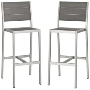 Shore Armless Bar Stool Outdoor Patio Aluminum Set of 2 - Silver Gray
